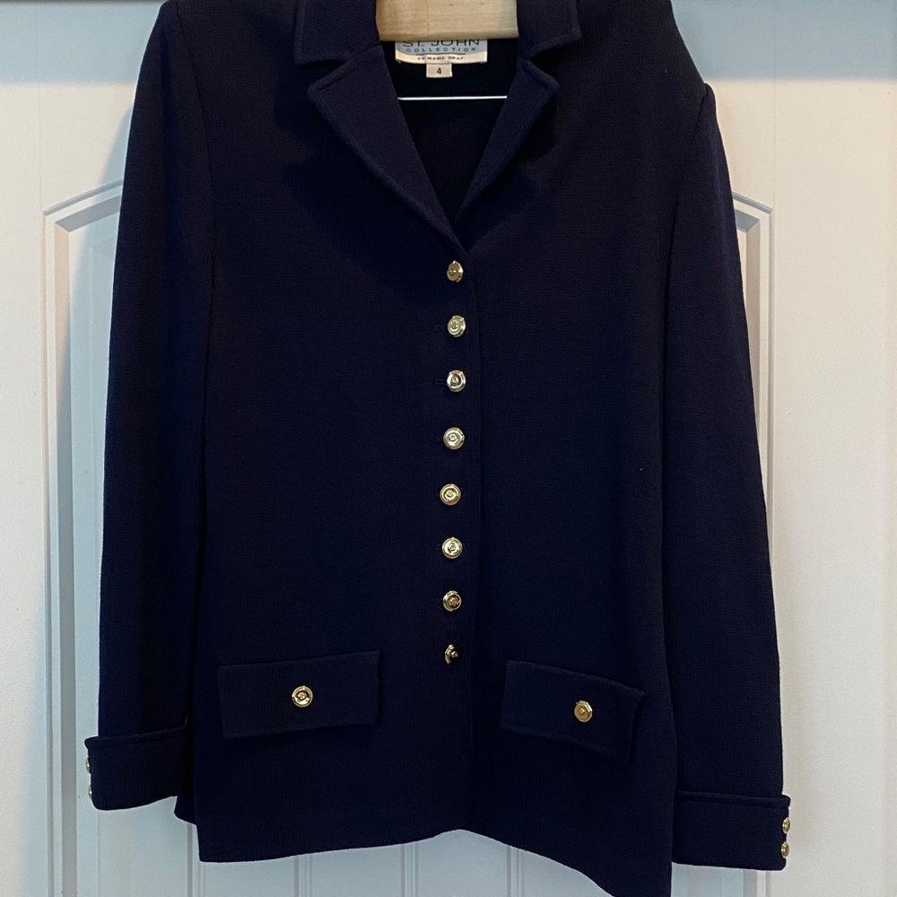 St John Collection Size 4 Navy Gold Trim Santana Knit Blaze... - Picture 2 of 12